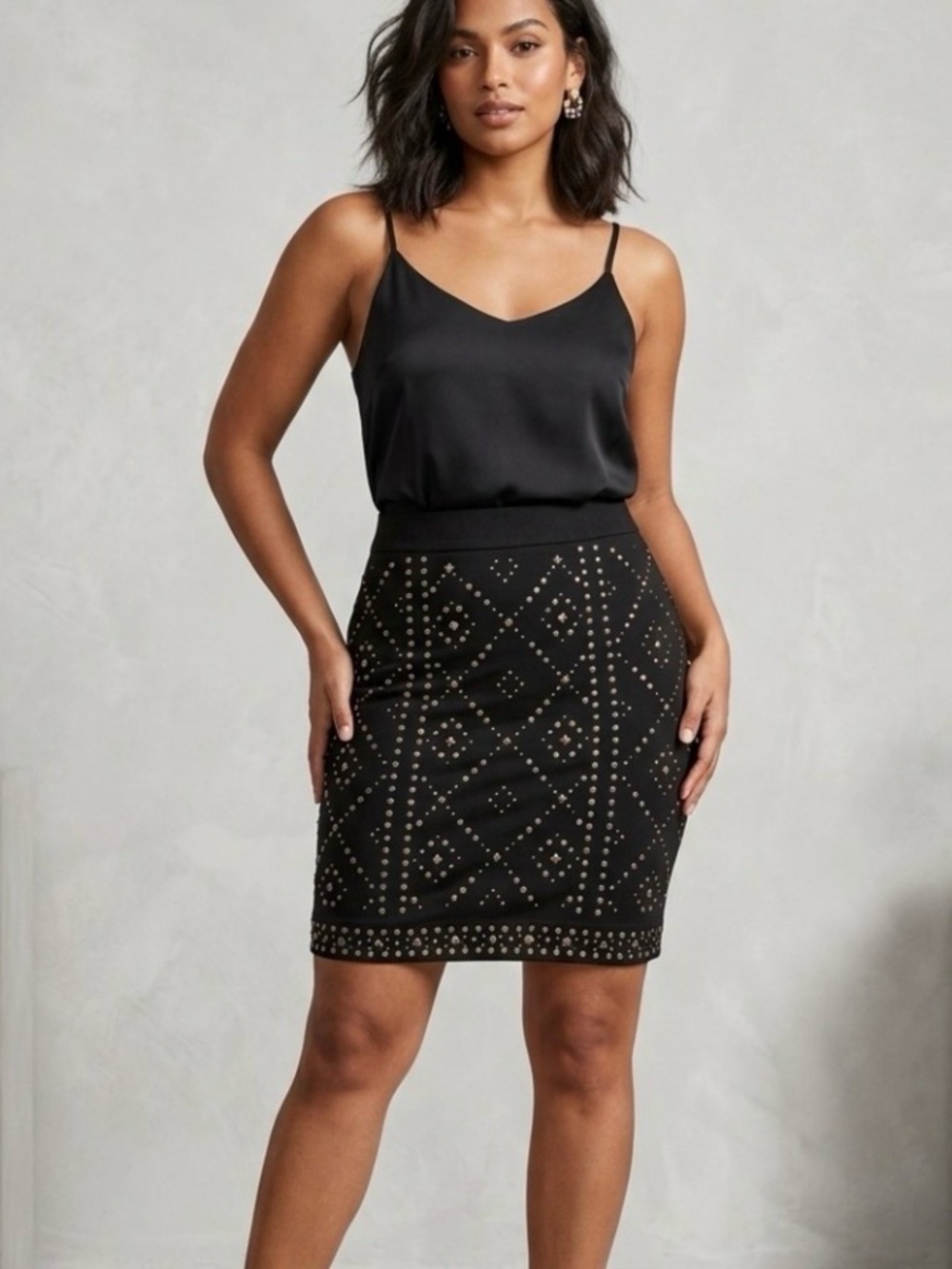 Cache Black Stretch Studded Embellished Mini Pencil Skirt Size 6 Career Workwear